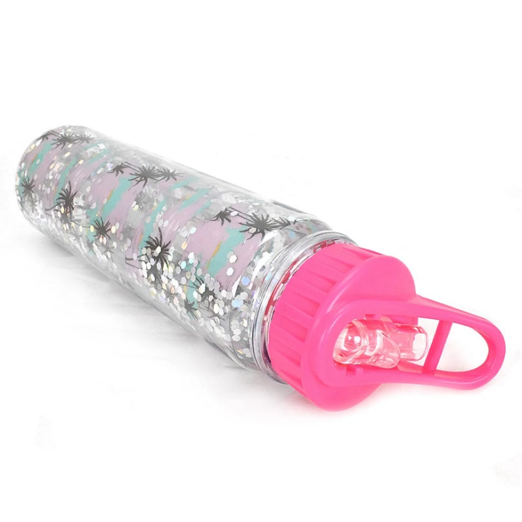 Botella para agua de 550 ml con popote flip-up y diseño con glitter de  estrellas rosa Valtari Botella para agua con diseño con glitter de  estrellas rosa