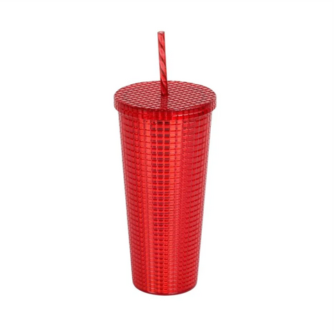 Vaso Con Popote Mainstays Textura Rojo 700 ml