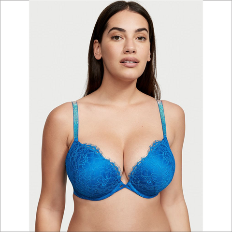 36C - Brasier push up de encaje con tirantes con brillo que añade 2 copas